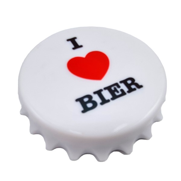 Flaschenöffner magnetisch XL Kronkorken mit Spruch (I love Bier)